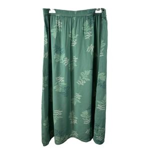 Two Twenty Vintage Rayon Fern Skirt XL Green Botanical Elastic Waist Boho Maxi
